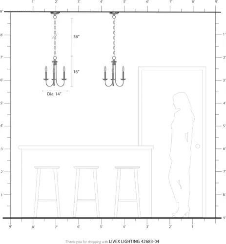 Vista 6 de Livex Lighting 42683-04 - Lámpara de araña de acero con 3 luces para decoración del hogar, 1 lámpara de techo negra, perfecta para decoración
