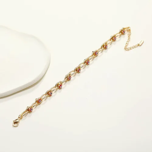 Vista 4 de sineed Pulsera de mal de ojo chapado en oro de 14 quilates, joyería de moda, ajustable, de buena suerte, pulsera de cadena de acero inoxidable