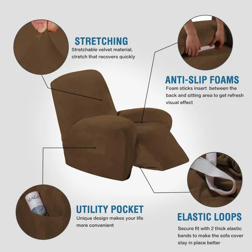Vista 2 de H.VERSAILTEX Fundas elásticas para sillón reclinable, Funda para silla reclinable, Funda para sofá, 1 pieza, moderna, de terciopelo, elegante