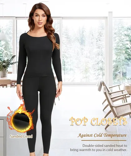 Vista 2 de POP CLOSETS Thermajane Long Johns - Ropa interior térmica para mujer, suave capa base, conjunto de pijama para clima frío