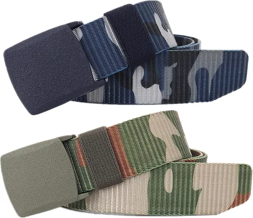 Vista 17 de Cinturón para hombre, cinturón táctico militar de nailon con hebilla sin metal, paquete de 2