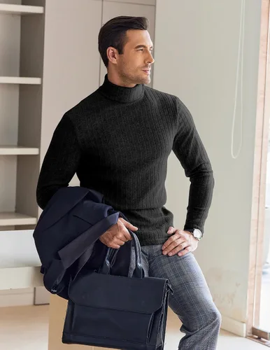 Vista 5 de Ekouaer Camisas de cuello alto para hombre, ligeras, de manga larga, acanaladas, térmicas, sin botones, tallas S-XXL