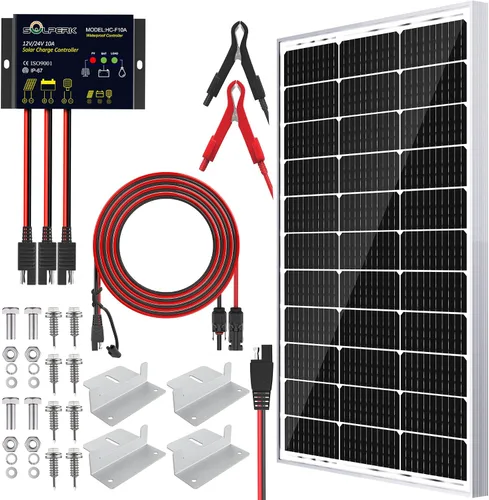 Vista 8 de Kit de panel solar de 50 W 24 V, controlador PWM impermeable inteligente de 10 A, cargador de batería solar para exteriores y hogar para RV, auto