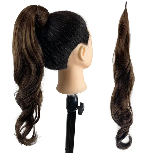 Vista 13 de Chicmoi Extensión de Cola de Caballo Negra de 32 Pulgadas Flexible, Envolvente, Extensiones de Cabello Ondulado Largo para Mujeres y Niñas, Cabello