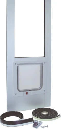 Vista 3 de Puerta modular de aluminio de patio para mascotas Ideal Pet Products, altura regulable 77 5/8 in – 80 3/4 in Molino (Plata)