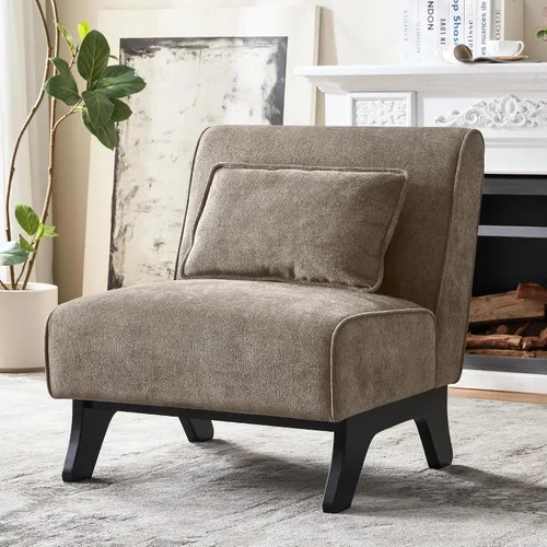 Vista 8 de Silla de acento tapizada sin brazos, sillas modernas y cómodas para sala de estar con patas de madera y almohadas, sofá cama lateral para dormitorio