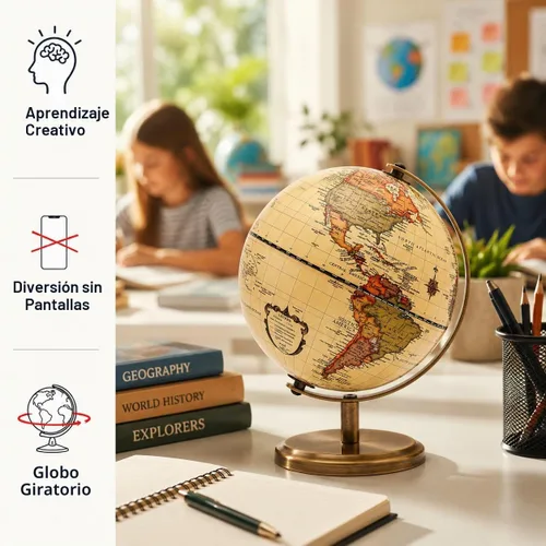 Vista 3 de Globo Antiguo Diámetro 5.5 pulgadas / 14cm - Educativo/Geográfico - Mapa en Inglés