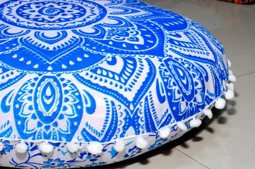 Vista 5 de CRAFT KALA Funda de cojín de 22 pulgadas para meditación, diseño de mandala, funda para puf, asiento redondo, mandala bohemio, de algodón
