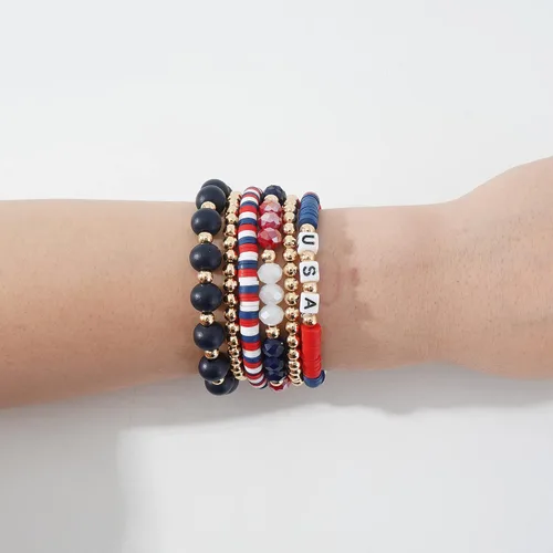 Vista 4 de Colorido juego de pulseras de cuentas de arcilla Heishi para mujer, apilables, disco de vinilo, polímero con cuentas, pulseras elásticas preppy