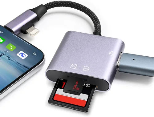 Vista 9 de Lector de Tarjetas SD para iPhone iPad, Visor de Tarjetas SD para Cámara de Sendero Digital con Ranura Dual para MicroSD/SD, Conectar y Usar, Carga
