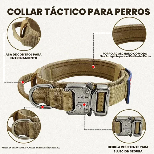 Vista 2 de Juego de collar táctico para perro y correa elástica, collar de nailon ajustable para perro con mango de control y hebilla de metal pesado
