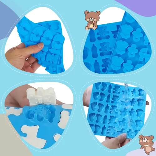 Vista 4 de Sidosir 3 moldes de silicona de chocolate para baby shower, antiadherentes para bebé, moldes de huellas para chocolate, chupete de botella