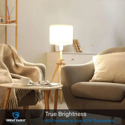 Vista 6 de Great Eagle Lighting - Bombillas LED equivalentes a 60 W, color blanco cálido de 2700 K, bombilla E26 A19, 800 lúmenes, no regulables, bombillas