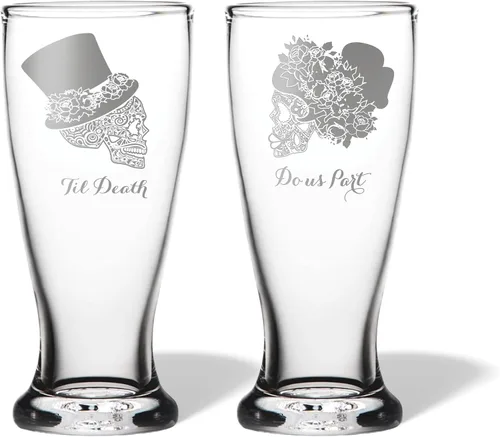 Vista 13 de Alterd Industries Calavera de azúcar – Til Death Do Us Part grabado, vasos de tostado, regalos de boda para parejas, calavera de copa de vino
