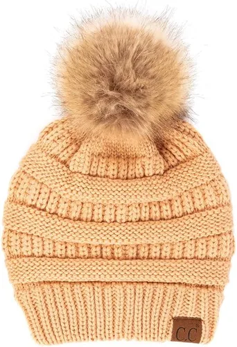 Vista 34 de Gorro unisex liso con pompón y ribete (HAT-43) de C.C Hatsandscarf Exclusives Marfil