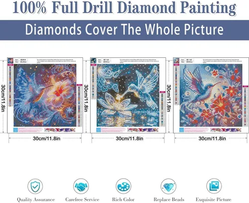 Vista 2 de Paquete de 3 kits de arte de diamantes de colibrí para adultos, kits de pintura de diamantes de colibrí para principiantes, diamantes de imitación