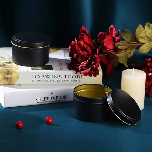 Vista 5 de SONVIIBOX 24 latas de velas negras de 4 onzas, frascos de velas, recipientes de velas a granel para fabricación de velas, tarros de almacenamiento