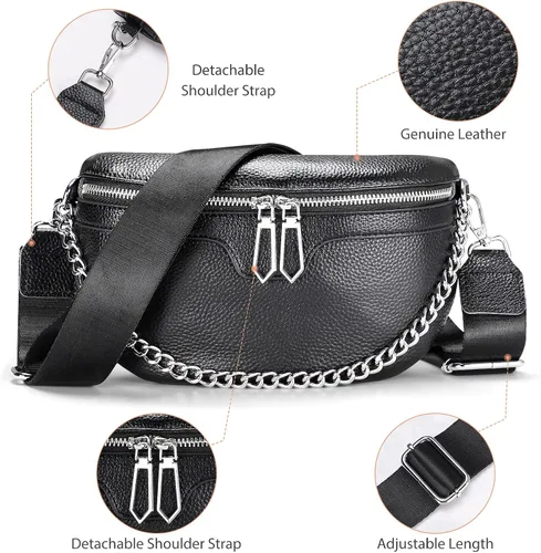 Vista 3 de Riñoneras de moda para mujer, Sightor - Riñonera pequeña cruzada de cuero, Negro -, Moda