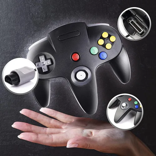 Vista 4 de Classic 64 Controlador con cable Joystick para consola N64 Game System N64 (2 paquetes, negro)