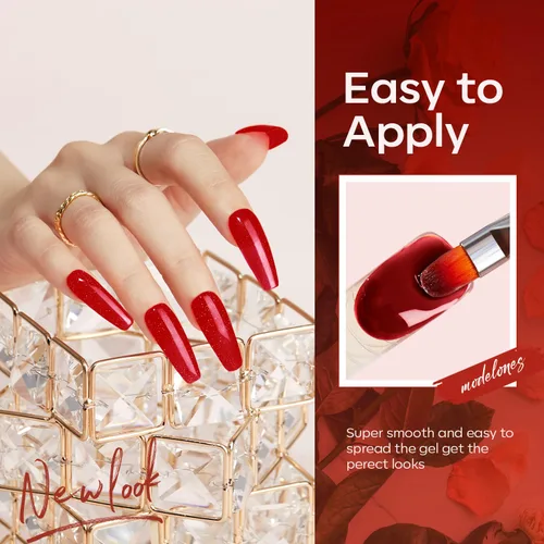Vista 5 de modelones Juego de Gel de Uñas Poli, 6 Colores Colección Roja Popular Vino Burdeos Brillante con Purpurina Gel de Extensión Poli Rojo Sangre Oscuro