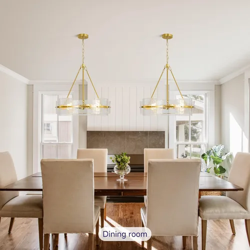 Vista 4 de Lámparas modernas del comedor del tambor del oro, 22" luces texturizadas Oro cepillado