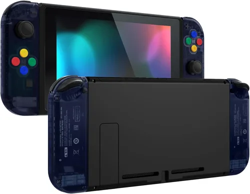 Vista 6 de eXtremeRate Carcasa para mando de mano Joycon azul océano profundo transparente con botones coloridos, carcasa de repuesto para Nintendo Switch &