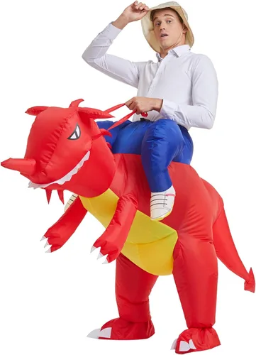 Vista 3 de YEAHBEER - Disfraz inflable de dinosaurio T-Rex para Halloween disfraz de dinosaurio rojo elegante