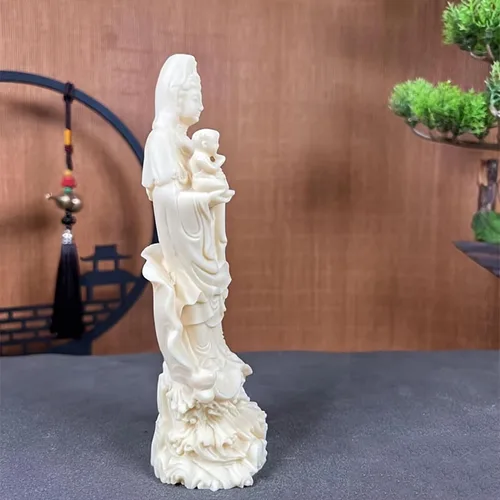 Vista 4 de Estatua de guanyin de Buda bebé de 7.09 pulgadas, estatua de quanyin de la divinidad de la misericordia para decoración de oficina en casa, estatua