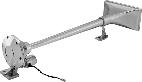 Vista 5 de Vixen Horns Bocina de tren para barco/camión/automóvil. Bocina de aire impermeable cromada doble trompeta + cubierta. Db súper fuerte. Acabado