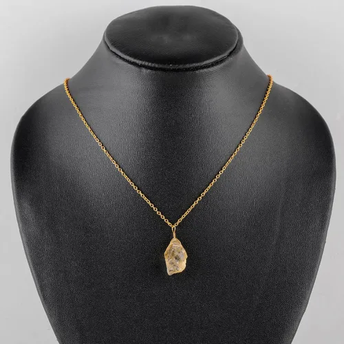 Vista 4 de Collar de citrino crudo, collar chapado en oro, cristal de piedras preciosas ásperas, piedra curativa, piedra natal de noviembre, capas, novia