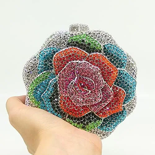 Vista 2 de Boutique De FGG Rose Flower Crystal Clutch Mujeres Bolsos de Noche Formal Fiesta Rhinestone Bolso Boda Novia