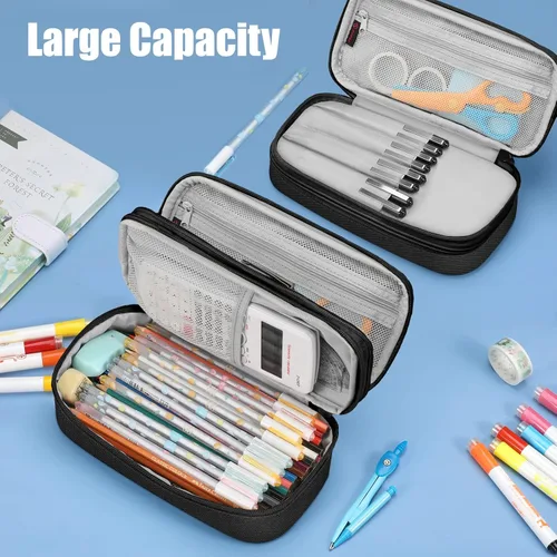 Vista 3 de FINPAC Estuche para lápices, caja de lápices de gran capacidad, organizador de almacenamiento de artículos de papelería para mujeres, hombres