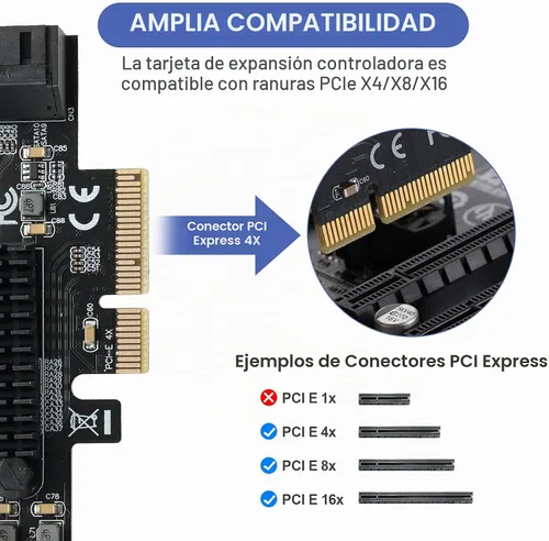 Vista 4 de Tarjeta PCI Express a SATA 3.0 de 2X 10 Puertos, Tarjeta de Expansión PCI Express a SATA III de 6Gbps, Chips ASM1166+JMB575 10SATA-4X
