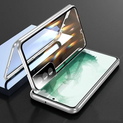 Vista 19 de Funda para Galaxy S21 con bloqueo de seguridad + adsorción magnética, vidrio templado de doble cara, a prueba de golpes, parachoques de aluminio