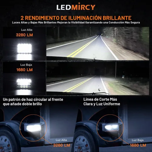 Vista 2 de LEDMIRCY 4x6 luces LED blancas de haz sellado alto/bajo rectangular 4 piezas 45W conjuntos de faros rectangulares para vehículos con H4651 H4656