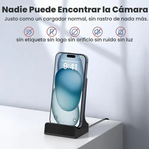 Vista 2 de Base de cargador de cámara oculta 2K con píxeles 5G de seguridad ajustable de 160° con lente gran angular de 160°, visión nocturna y detección