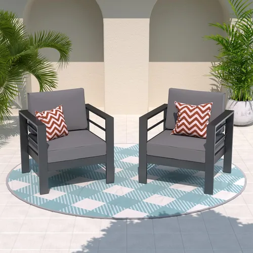 Vista 17 de Amopatio - Juego de muebles de aluminio para patio con cojines de olefina Gris oscuro/ Dorado