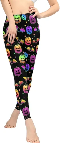 Vista 4 de Leggings de longitud flexible para mujer, pantalones suaves con estampado de flores de calavera colorida