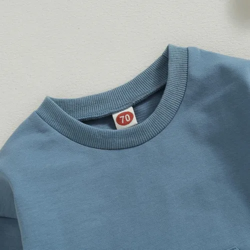 Vista 18 de Mameluco de manga larga con bloques de color para bebé, niño, niña, con bolsillo, cuello redondo, sudadera básica para otoño e invierno