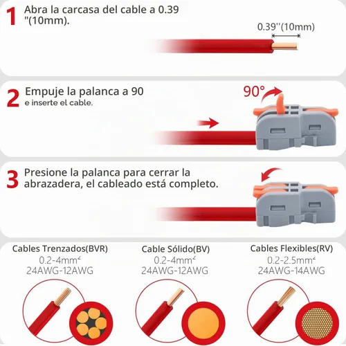 Vista 6 de 20 piezas de conectores de alambre de palanca, 1 entrada 2 salidas, conectores de empalme compactos DIY, bloque de terminales acoplable, conectores