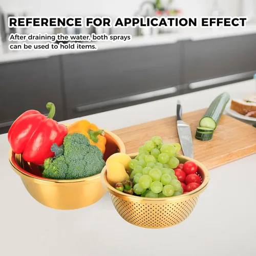 Vista 7 de Snailhouse Colador con tazón para mezclar, 2QT 304 de acero inoxidable para cocina, arroz, pasta, colador para lavar verduras y frutas, dorado