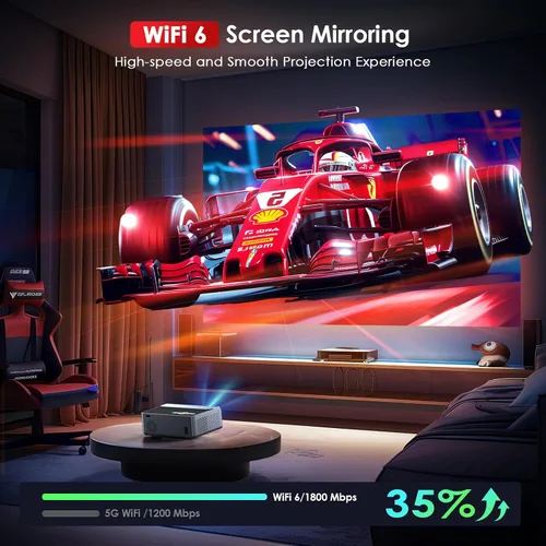 Vista 3 de [Enfoque eléctrico] Proyector con Wifi y Bluetooth, proyector Keystone automático de 22000L para exteriores compatible con 4K, proyector de película