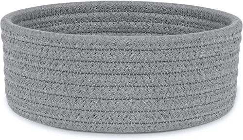 Vista 7 de ABenkle Cesta tejida pequeña, cesta de almacenamiento vacía pequeña y poco profunda, mini cestas de cuerda de algodón, cesta decorativa redonda