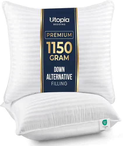 Vista 9 de Utopia Bedding - Almohadas de cama para dormir de tamaño estándar (blanco), juego de 2, calidad de hotel refrescante, para dormir de espalda, boca