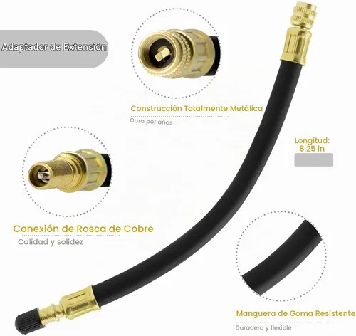 Vista 2 de Extensión de válvula de neumático, extensores de vástago de válvula flexible de 8.25 pulgadas con adaptador de extensión de válvula de neumático