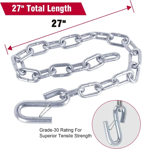 Vista 6 de NBJINGYI 1/4" X 27" 2 piezas, cadena de seguridad para remolque de grado 30 con ganchos de resorte y un gancho en S
