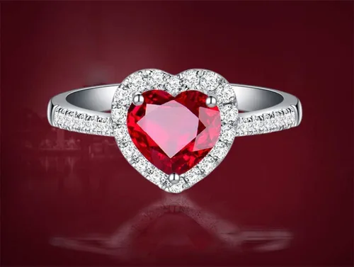 Vista 2 de Anillos de boda de plata de ley 925 con forma de corazón de rubí rojo para mujer, joyería fina para novia, accesorios de bague de compromiso (8)