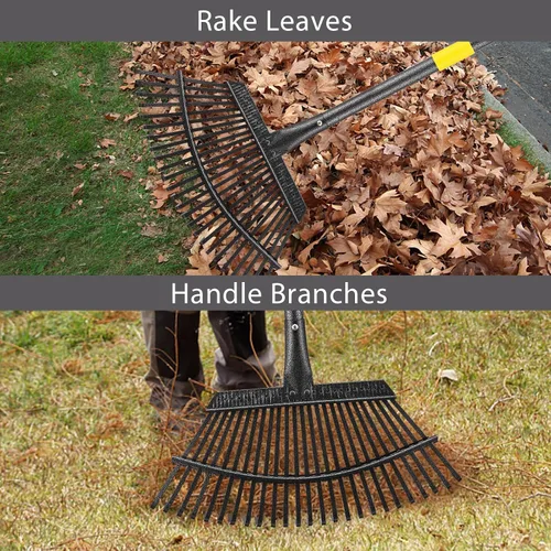 Vista 11 de Rastrillo para hojas, rastrillos de jardín de 30-61 pulgadas para hojas de servicio pesado con mango largo, 25 dientes de 18" de ancho, rastrillo