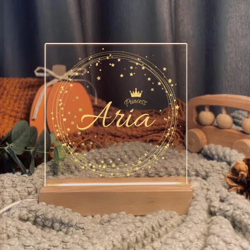 Vista 2 de Luz nocturna personalizada para bebés y niños, lámpara LED de corona de estrellas con nombre personalizado para niñas y niños, luces nocturnas