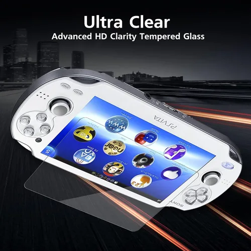 Vista 4 de Xahpower Protector de pantalla para PS Vita 1000, protector de pantalla frontal de vidrio templado 9H y película protectora de pantalla trasera